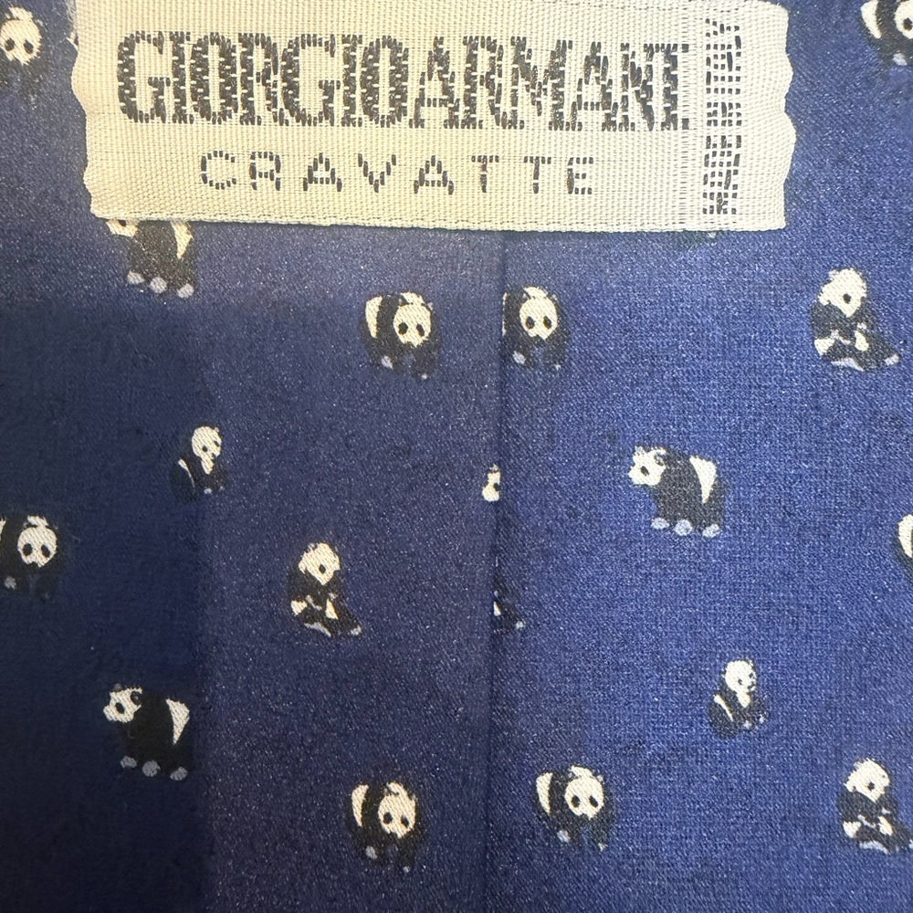 Giorgio Armani Navy Silk Tie with Panda Design